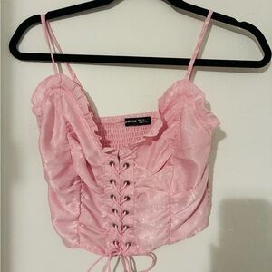 SHEIN Pink Lace-Up Women Top Sz small